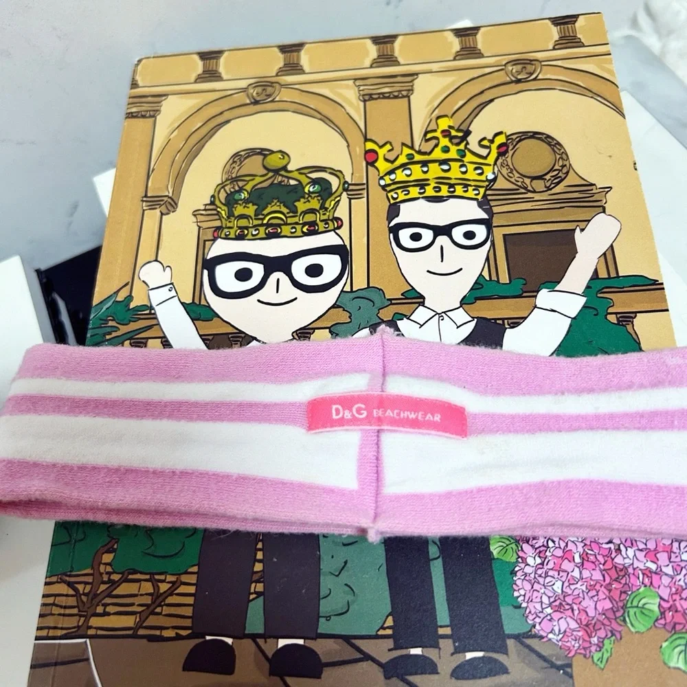 Authentic Dolce & Gabbana DG Beachwear Baby Pink & White Logo Headband